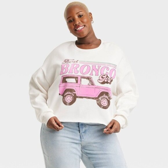 Ford Tops - Ford Bronco Sweatshirt Womens Large White Pink Cropped Pullover Girl Retro Y2K